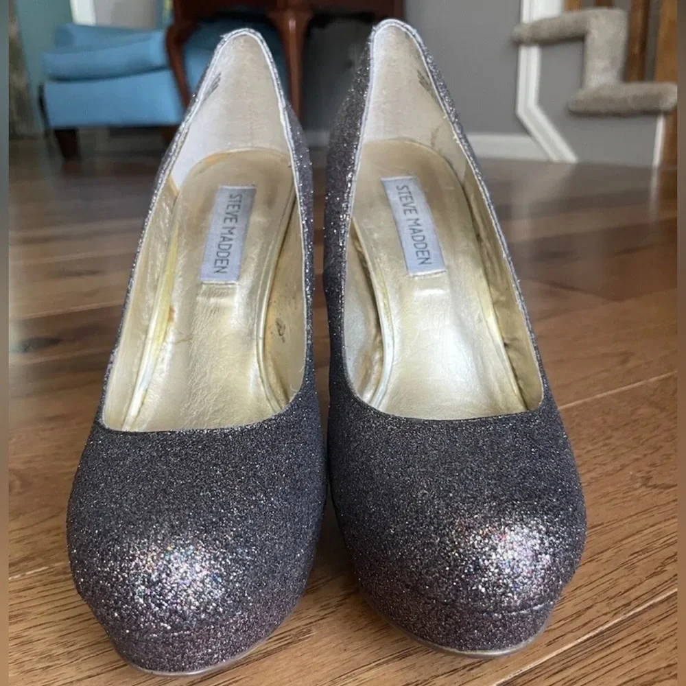 Steve Madden Caryssag Gold Multicolored Glitter Platform Heels Size 8 - Picture 5 of 8